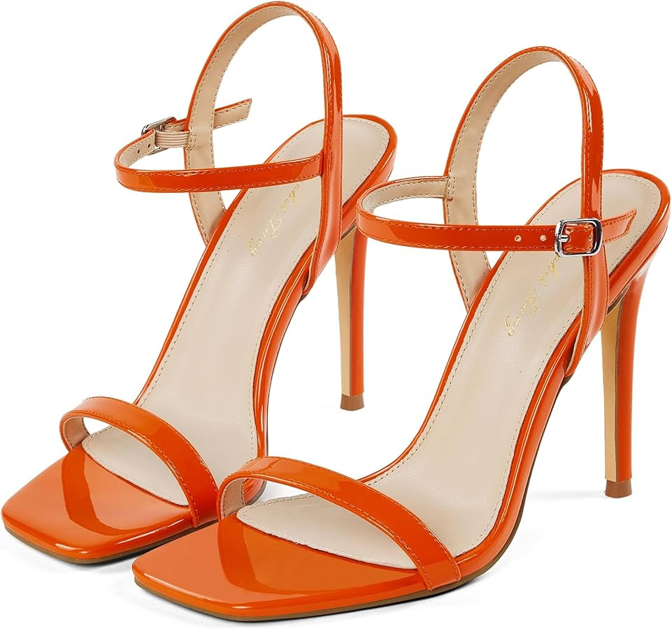 Elisabet Tang Women's High Heeled Sandals 4 Inch Strappy Sling Back Stiletto Open Square Toe Heel... | Amazon (US)