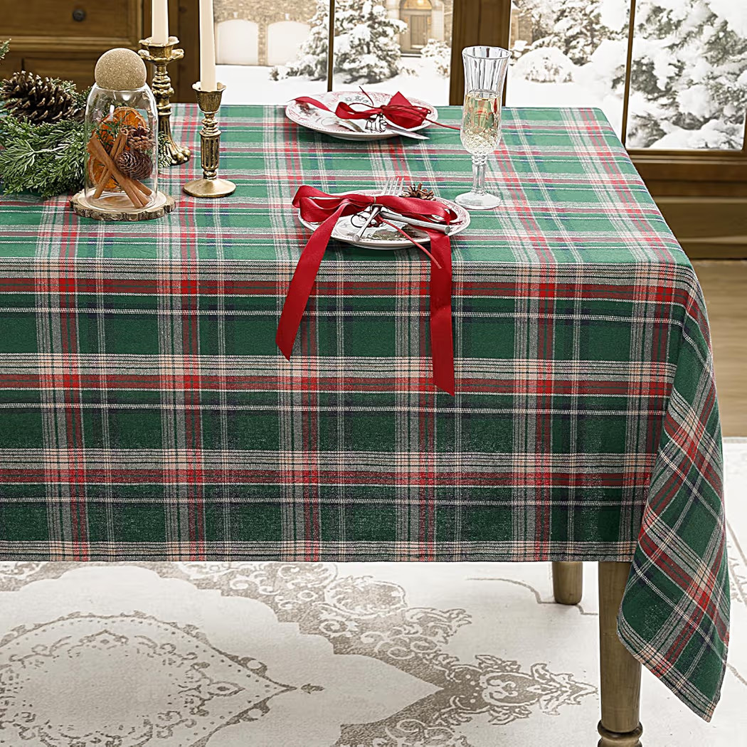 Romanstile Christmas Checkered Tablecloth Rectangle - 54 x 80 Inch - Green Buffalo Plaid Cotton F... | Amazon (US)