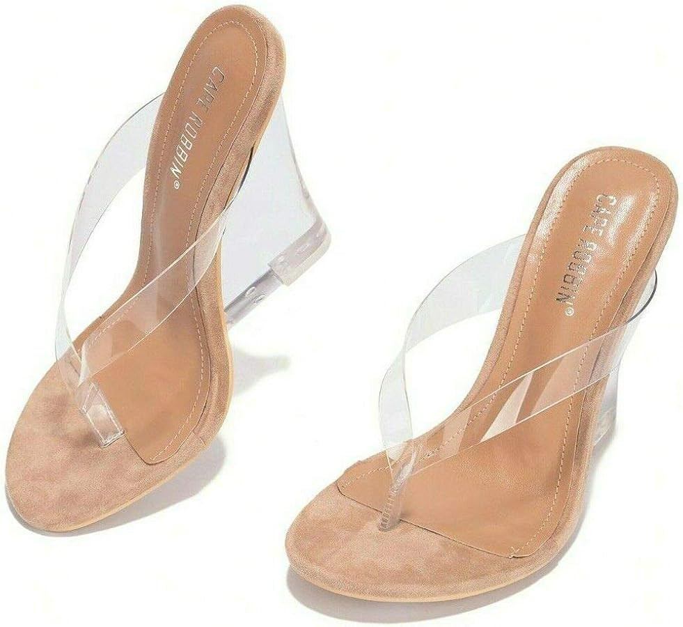 Cape Robbin Fresh Transparent Wedge Sandals Black Open High Clear Platform Mule | Amazon (US)