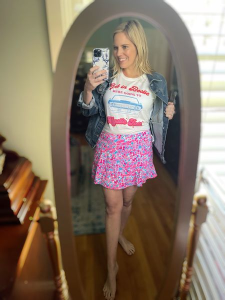 Mystic falls outfit, Covington, ga outfit, the vampire diaries outfit, Lilly Pulitzer skirt, denim jacket 

#LTKfindsunder100 #LTKover40 #LTKfindsunder50