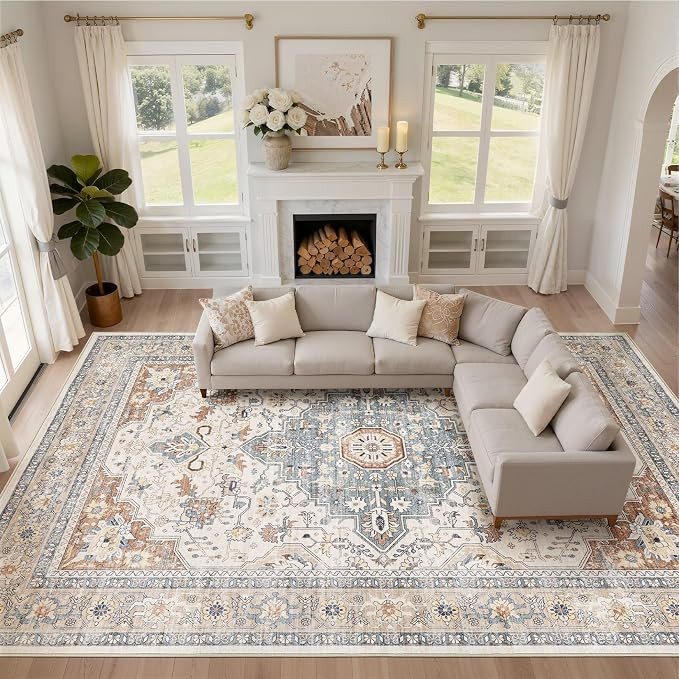 10x12 Area Rug Living Room: Washable Boho Large Neutral Vintage Soft Rugs Stain Resistant Distres... | Amazon (US)