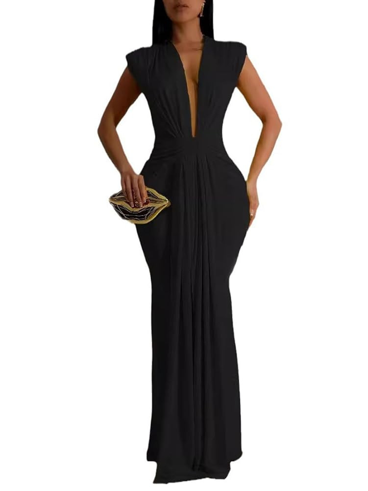 Ekaliy Elegant Bodycon Dresses for Women Deep V Neck Maxi Dress Mermaid Long Dress | Amazon (US)