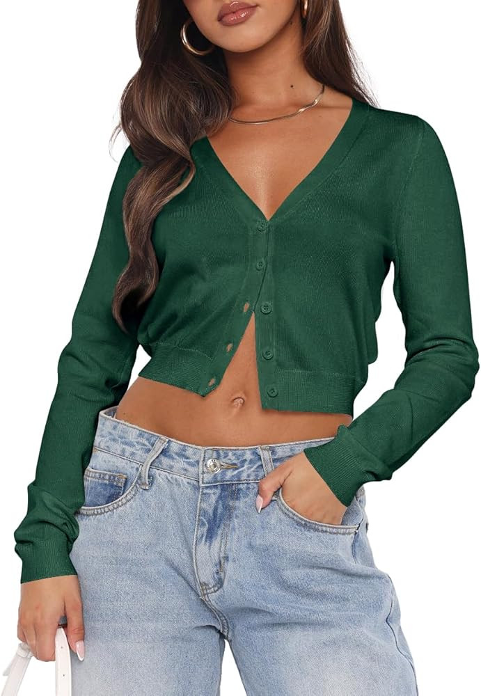 Ezbelle Women's Long Sleeve Open Front Cropped Lightweight Cardigan Sweater Button Down Shirt 202... | Amazon (US)