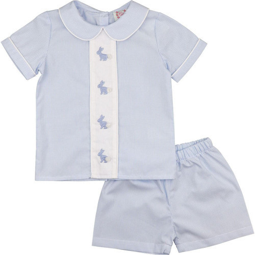 Blue Gingham Embroidered Bunny Short Set | Cecil and Lou