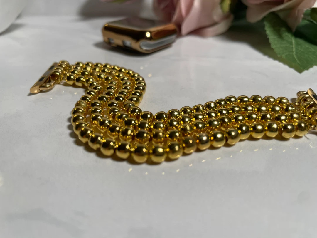 Shiny Gold Beaded Apple Band, Gold Apple Watch Band | Beaded Watch Band | Fancy Dressy Apple Iwat... | Etsy (US)