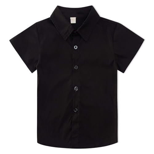 Toddler Boys Black Shirt 3T 4T Solid Color Button Down Blouse Summer Casual School Short Sleeve Shirts Tops for Kids Girls Gift | Amazon (US)