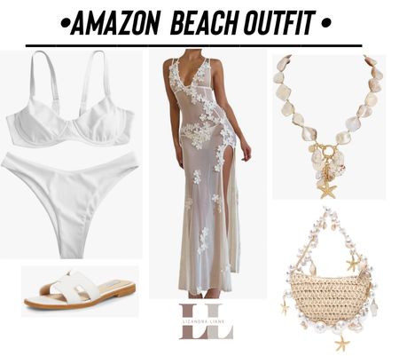 Amazon beach outfit, white dress, white bikini, beach trip, travel , vacation outfit, bride, anniversary trip, bachelorette beach day, vacay, swim, swim cover up, pool, Mexico, shell necklace, shell bag, sandals, jewel, sheer dress, swimsuits 

#LTKSwim #LTKStyleTip #LTKFindsUnder50