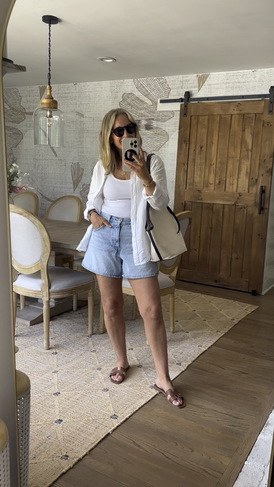 Medium tops and 30 jean shorts that have an adjustable waist. Super soft and comfy. Perfect for the warmer weather.

#LTKootd #LTKdayinmylife #LTKMidsize