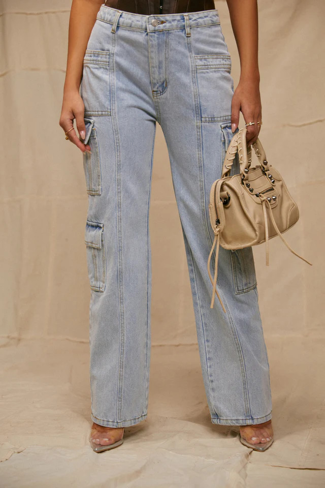 Miss Lola | Denim Cargo Pant | MISS LOLA