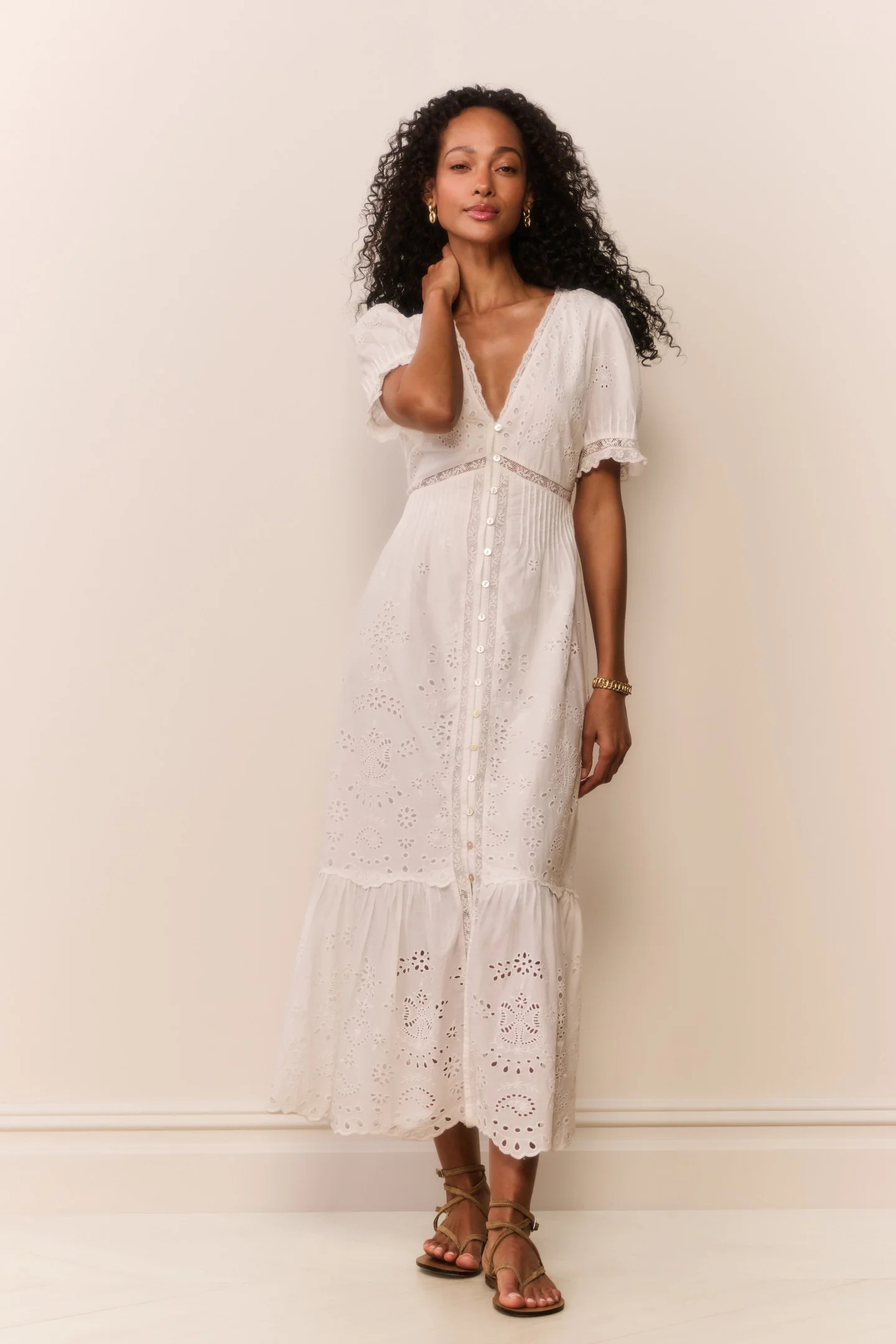 Tarragon Cotton Bandana Eyelet Midi Dress | LoveShackFancy