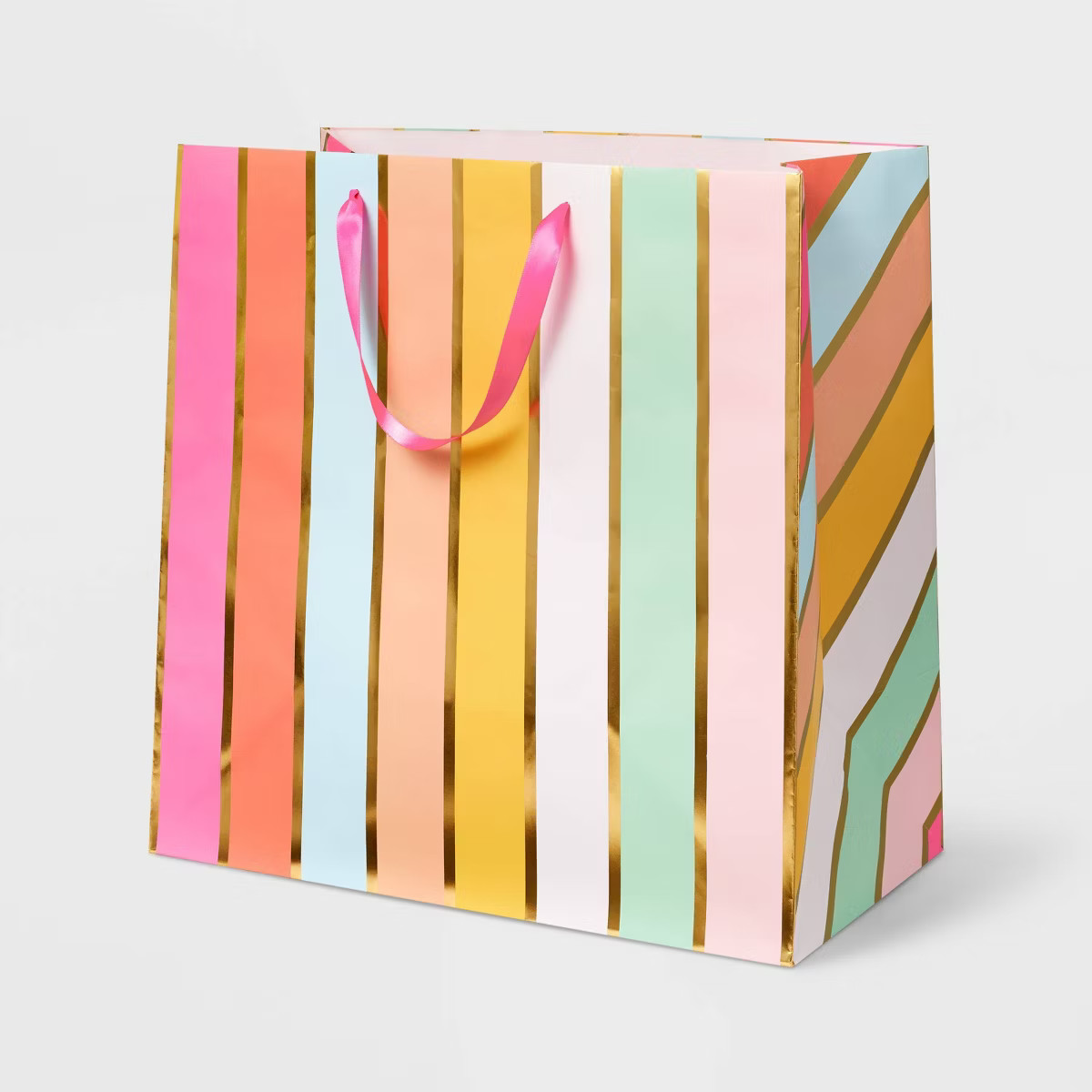 Square Simple Striped Gift Bag - Spritz™: Multicolor, Birthday, XL, Paper, Stripe Pattern, 15"x... | Target