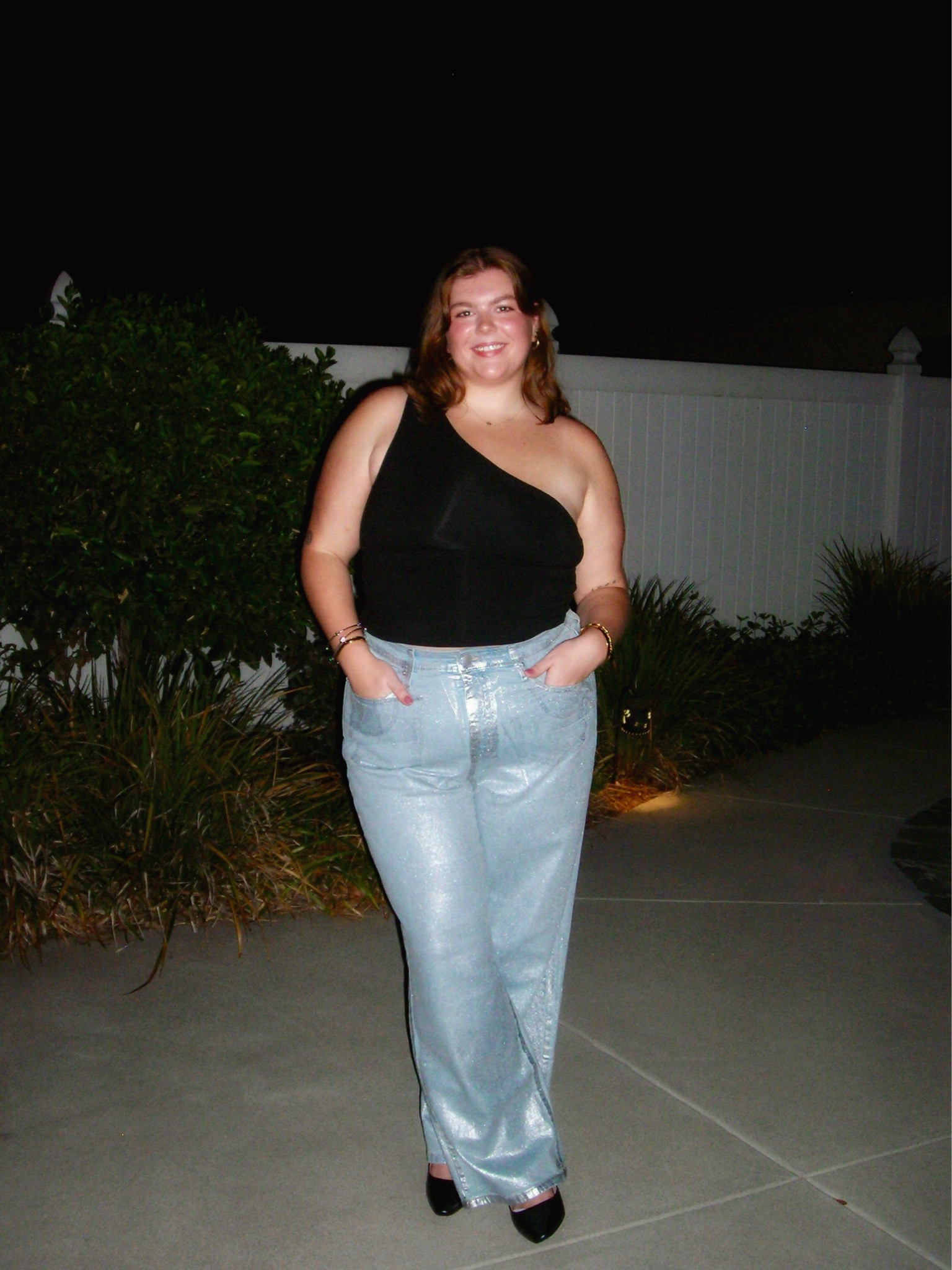 girls night out!
Top- XL
Jeans- 17

night out inspo, club bar fit, coated jeans silver trousers, kitten heel, one shoulder black top, plus size fashion plus size night out 

#LTKStyleTip #LTKSeasonal #LTKPlusSize