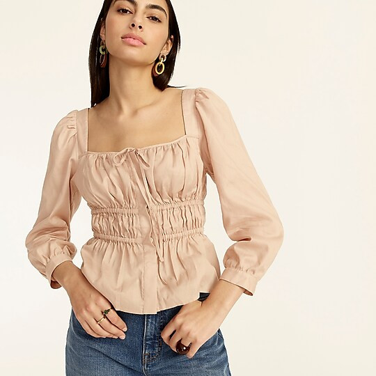 Cinched-waist top in herringbone cotton | J. Crew US