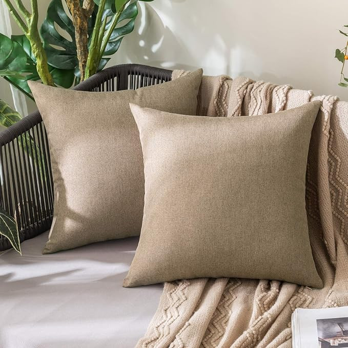 MIULEE Pack of 2 Decorative Outdoor Solid Waterproof Throw Pillow Covers Faux Linen Garden Farmho... | Amazon (US)