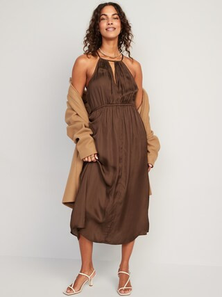 Waist-Defined Halter Satin Maxi Dress for Women | Old Navy (US)