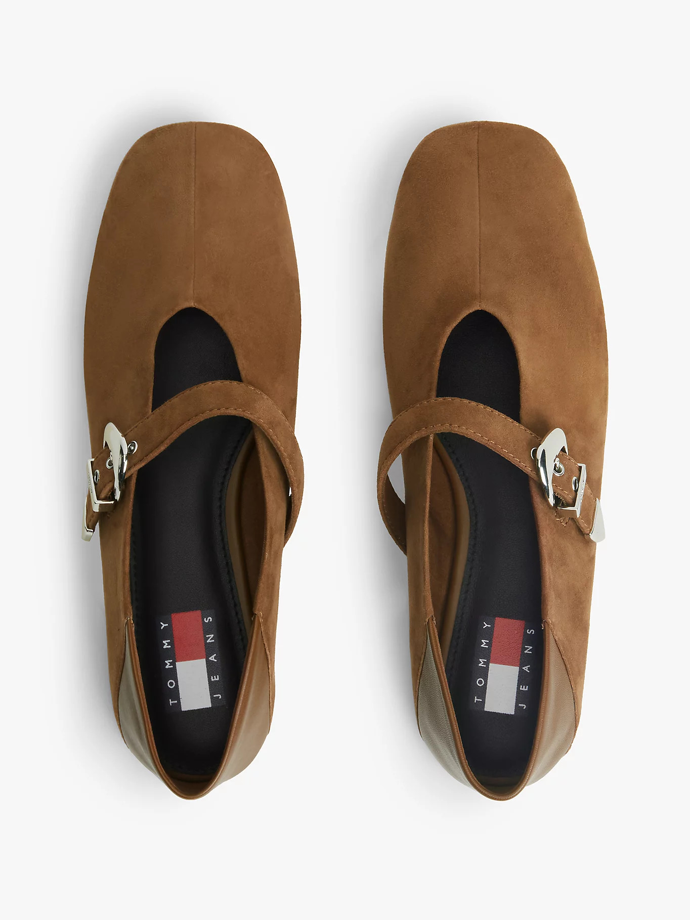 Suede Buckle Square Toe Ballerinas | Brown | Tommy Hilfiger | Tommy Hilfiger UK