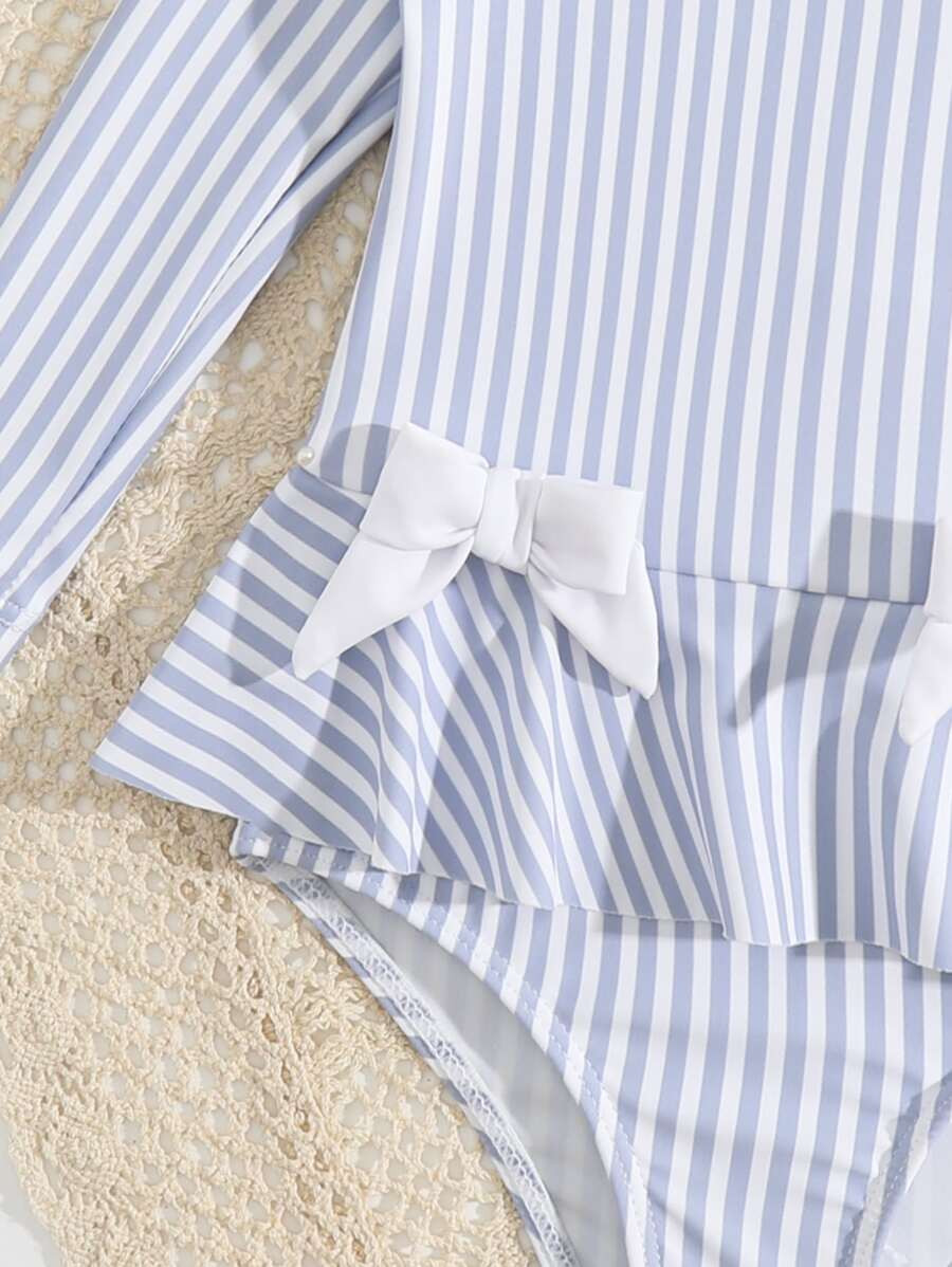 Baby Striped Print Bow Front Peplum One Piece Swimsuit SKU: sa2211163214207866(9 Reviews)$8.00$7.... | SHEIN