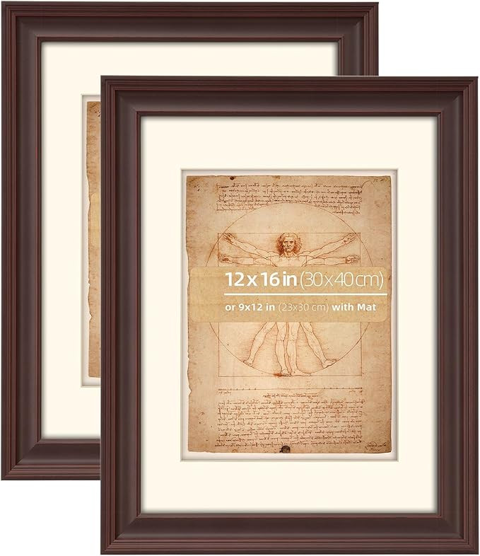 12x16 Espresso Beveled Design Ornate Classic Wooden Picture Frame, Matted to 9x12 inches, Plexigl... | Amazon (US)
