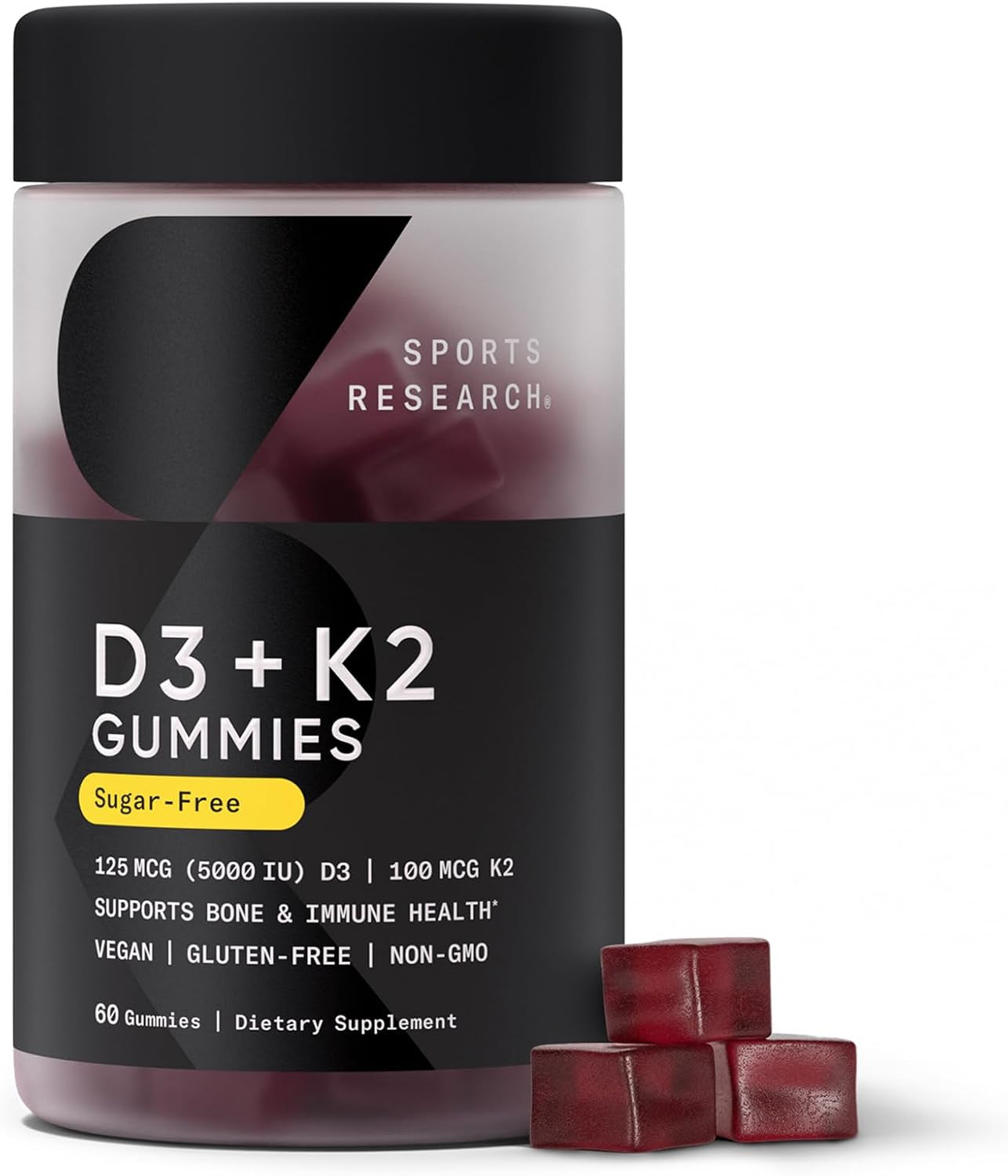 Sports Research® Vegan Vitamin D3 + K2 Gummy Supplements - 5000iu Vitamin D with 100mcg Mk7 Vitamin K - Supports Bone& Immune Health* - 60 Gummies for Adults, for Women, 1 Month Supply | Amazon (US)