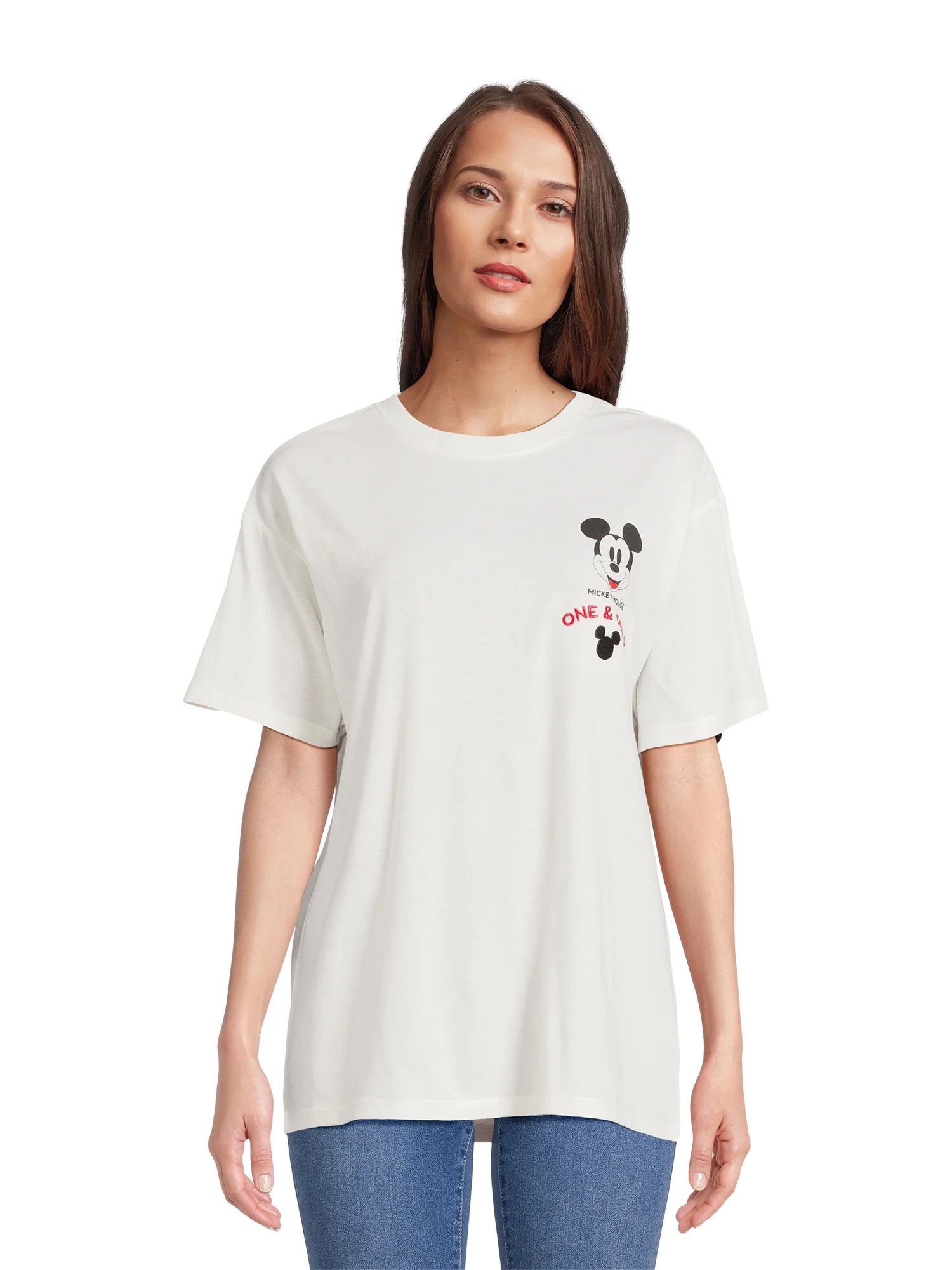Mickey Mouse Juniors and Juniors Plus Graphic Embroidery T-Shirt, Sizes XS-3XL | Walmart (US)