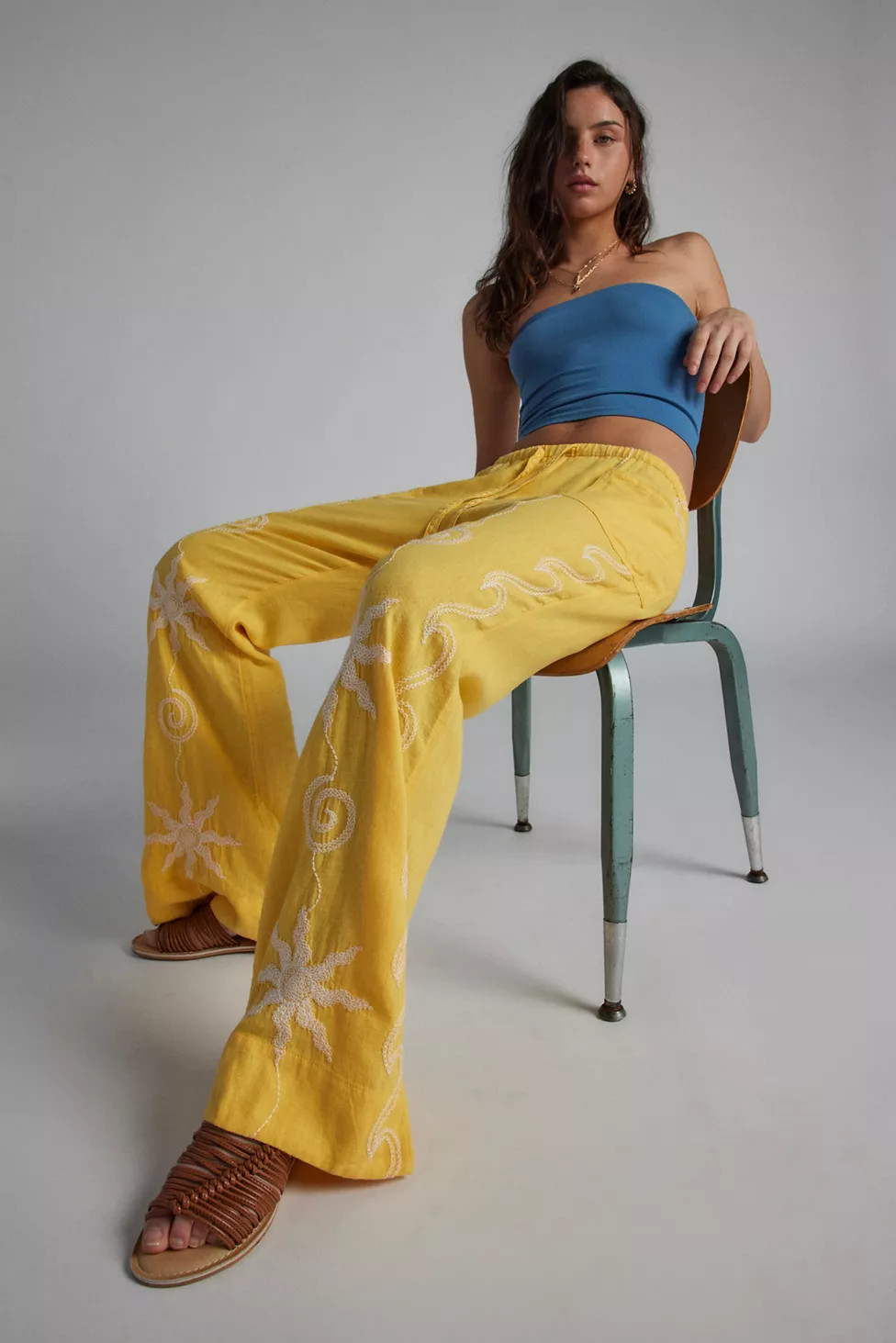 UO Amelie Embroidered Linen Pant | Urban Outfitters (US and RoW)