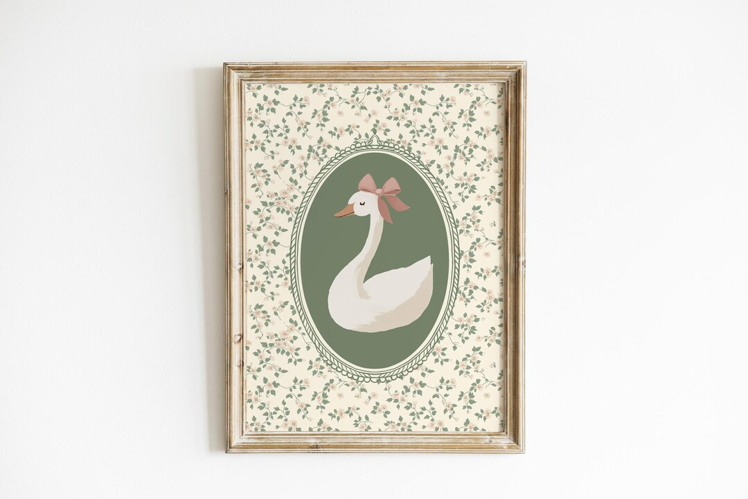 Vintage Swan Nursery Print Grandmillenial Coquette Aesthetic Poster Trendy Apartment Decor Pink B... | Etsy (US)