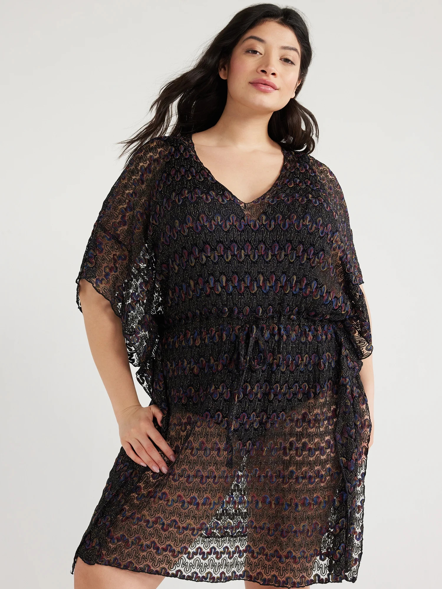 Time and Tru Women's and Women's Plus Crochet Kaftan Coverup, Sizes S-3X - Walmart.com | Walmart (US)