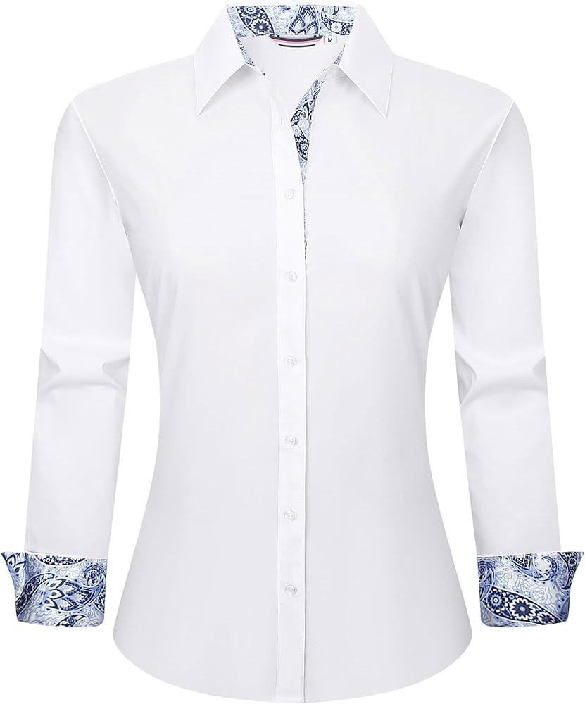 WARHORSEE Womens Cotton Button Down Dress Shirt Long Sleeve Easy Care Dressy Work Tops Business C... | Amazon (US)