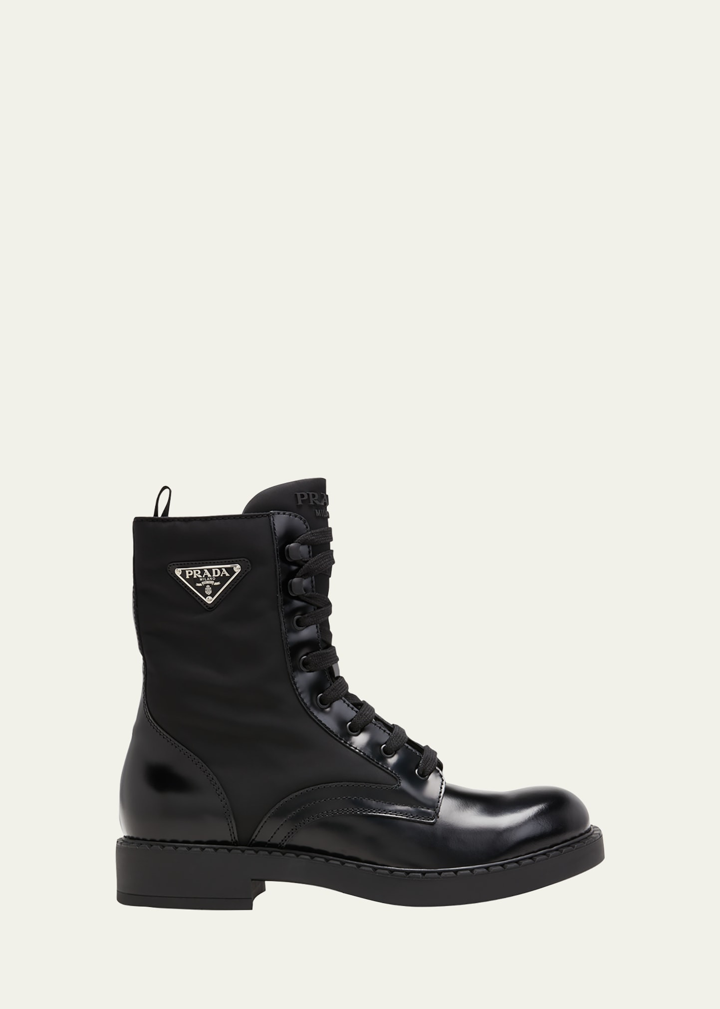 Prada Men's Nylon & Leather Triangle Logo Combat Boots | Bergdorf Goodman