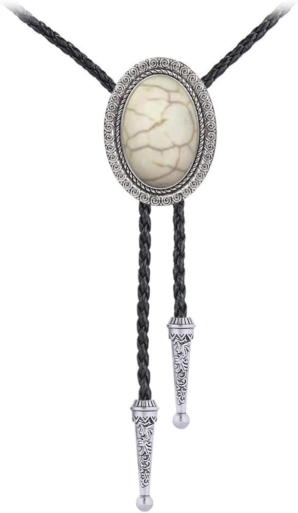 Jeilwiy Bolo Tie for Men Real Stone Westwern Cowboy Ties Silver Bolos Women Leather Necktie Gift ... | Amazon (US)