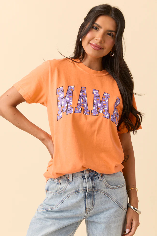 Mama Block Purple Halloween Print Burnt Orange Graphic Tee | Pink Lily