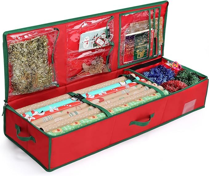 MaidMAX Christmas Wrapping Paper Storage Bag, 42 inch Gift Wrap Organizer Underbed Storage Box Co... | Amazon (US)