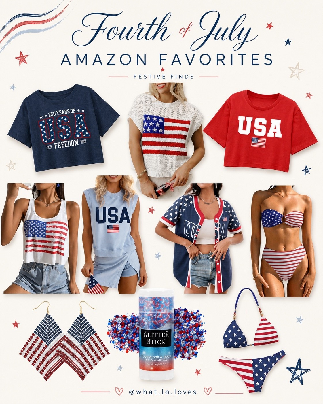 Fourth of July Amazon favorites 🇺🇸✨ Festive tops, swim, earrings, glitter + cute red/white/blue finds for cookouts, lake days, fireworks and the holiday weekend. 

Linked my favorites! 🥳❤️

#LTKFinds #LTKFashion #AmazonFinds #FourthOfJulyOutfit #July4thOutfit

#LTKSeasonal #LTKSwim #LTKSaleAlert