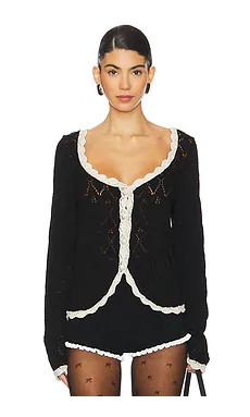 Free People Adelene Cardigan in Black Cream Combo from Revolve.com | Revolve Clothing (Global)