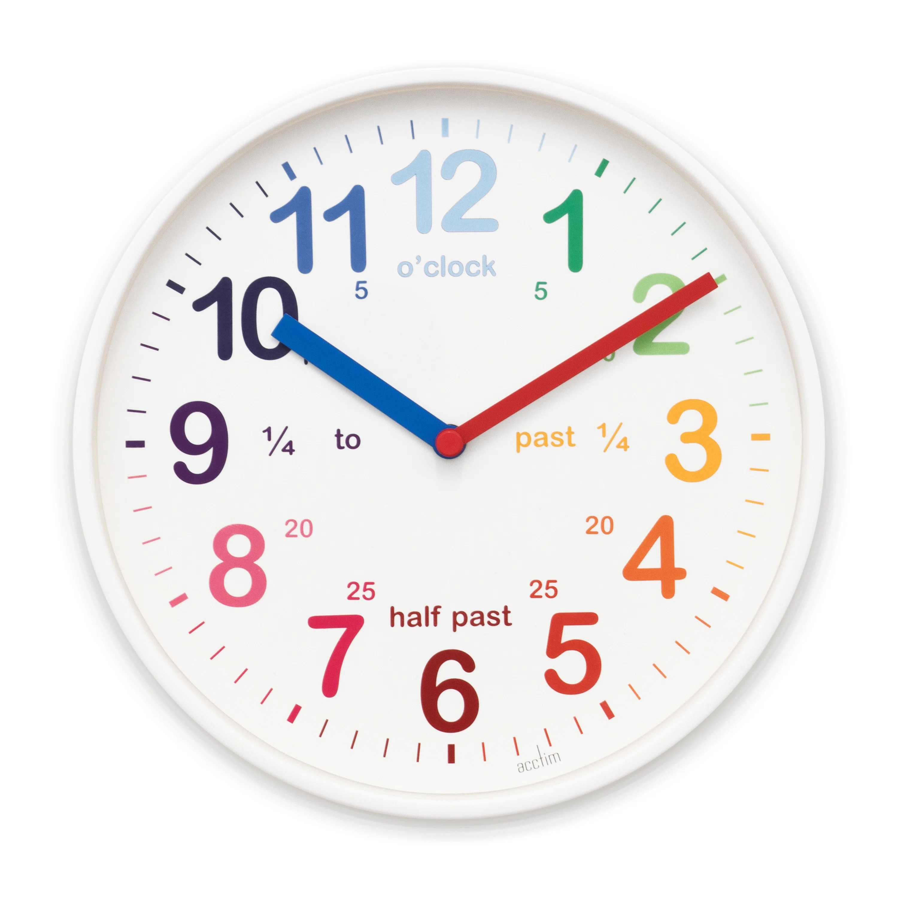 Acctim Wickford Kids Teaching Wall Clock Quartz Rainbow Dial Quarter Markers 20cm | Wayfair UK