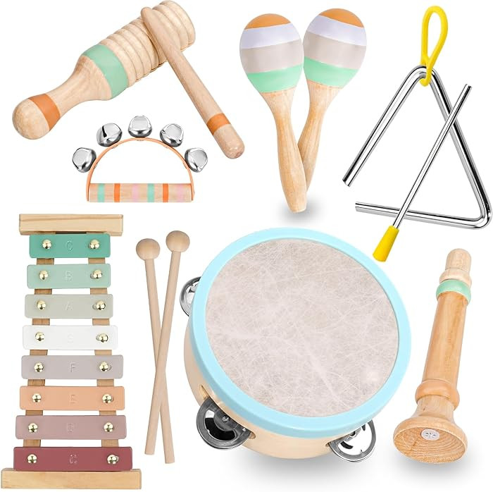 Raimy Musical Instruments Set - Neutral Colors Wooden Montessori Toys Percussion Music Modern Boh... | Amazon (US)