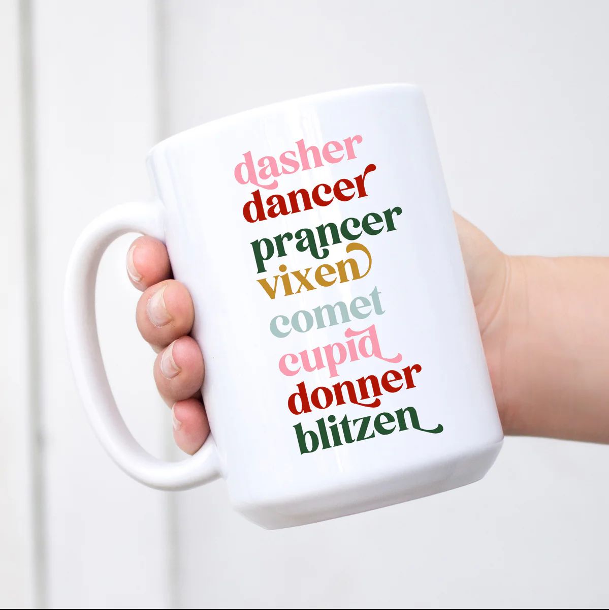 Dasher Dancer Prancer Reindeer Colorful Mug | Sweet Mint Handmade Goods