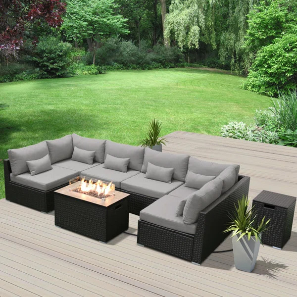 Marisa 8 Pieces Wicker/Rattan Sectional Seating Group with Cushion | Wayfair Professional