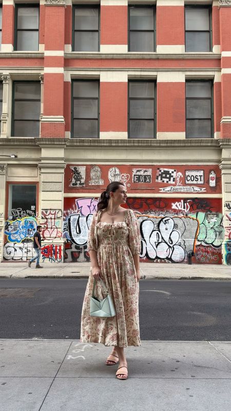 Wore this to brunch with Motif skincare in New York City! Such a cute silhouette for spring and also linked similar flat sandals and mint green purses. Love these floral midi dress moments  

#LTKVideo #LTKfindsunder100 #LTKSeasonal