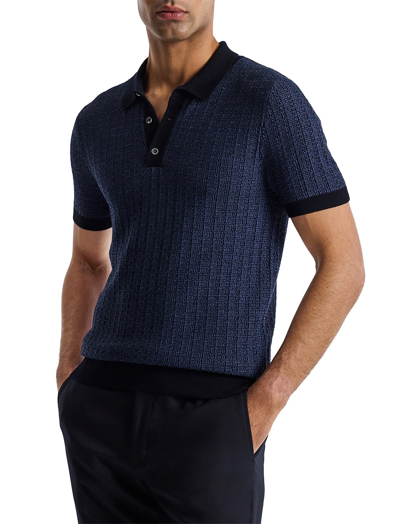 TEXTURED JACQUARD MERINO POLO | David Jones (Australia & New Zealand)