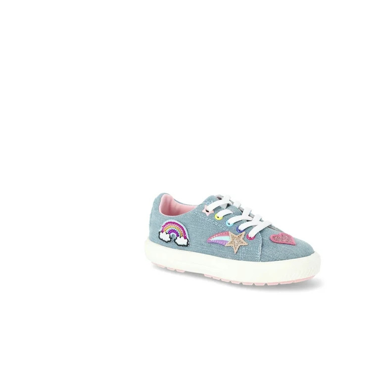 Wonder Nation Toddler Girls Denim Low Court Sneakers with Patches | Walmart (US)