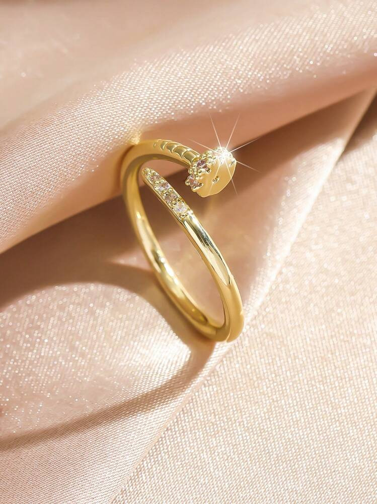 1pc Golden Adjustable Rings Women Men Couple Zirconia Rings Birthday Party Luxury Jewelry Gift For Girlfriend Wife Lovers | SHEIN