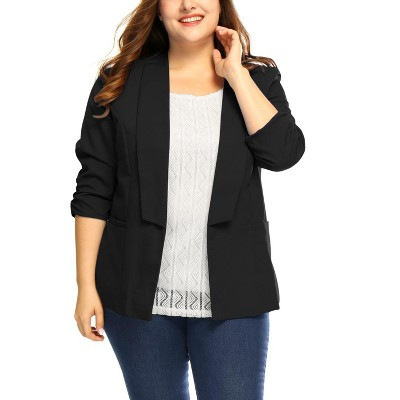 Women's Plus Size Fashion Formal with 3/4 Pleated Sleeves and Shawl Collar Blazers - Agnes Orinda 1X Black | Target