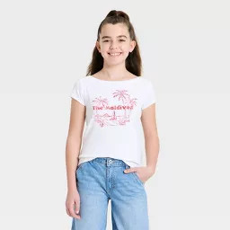 Girls' Boat Neck Short Sleeve Flower Graphic Baby T-Shirt - art class™ Pink L | Target