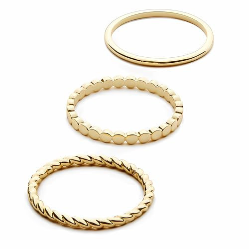 Pearich 3PCS 14K Gold Filled Rings For Women Non Tarnish Stackable Twist Ring Trendy Dainty Dainty Gold Ring Plain Statement Eternity Bands Rings for Women (Gold Plain -3PCS, 9) | Amazon (US)