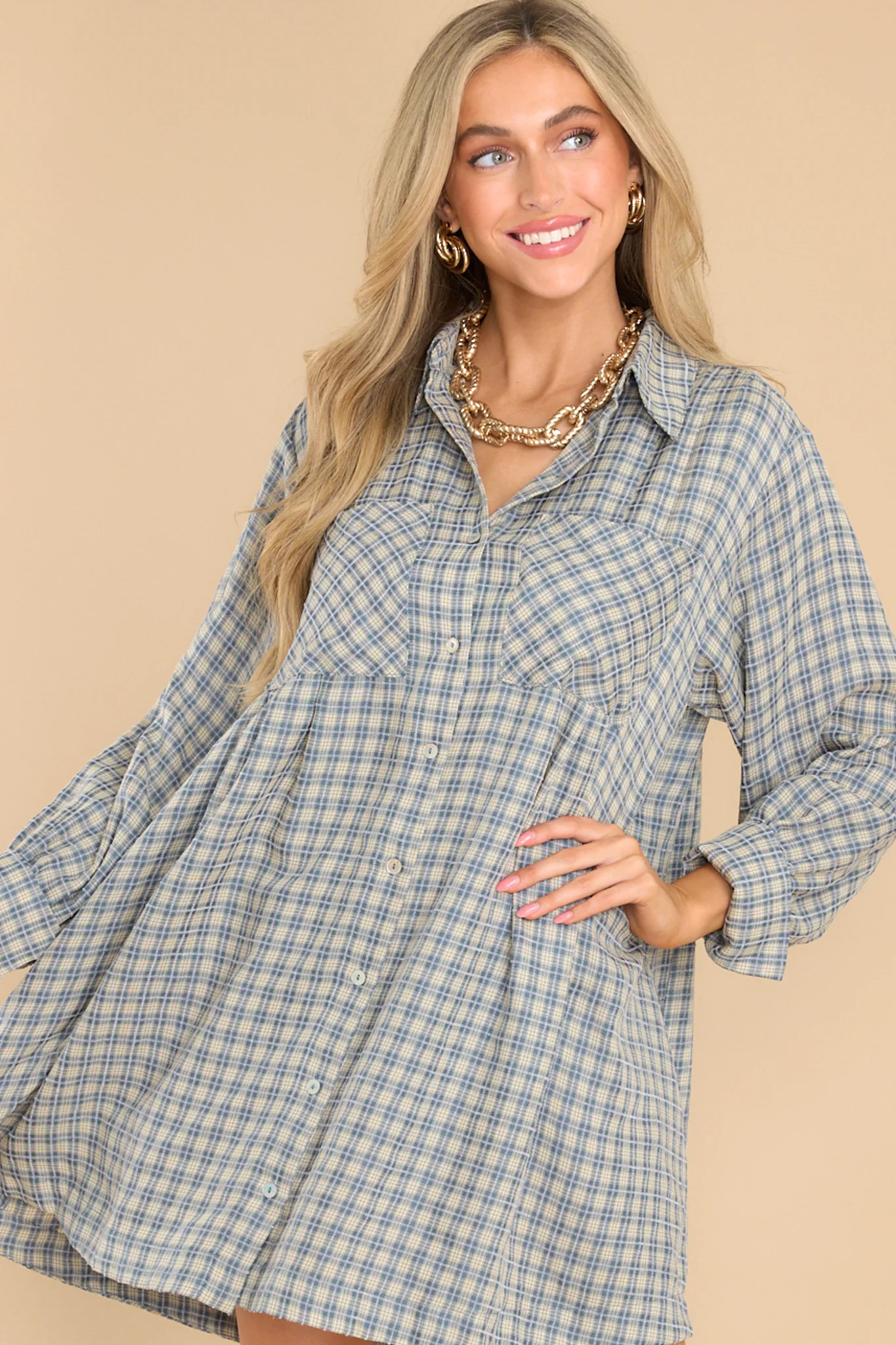 Braver Than Belief Blue Plaid Dress | Red Dress 