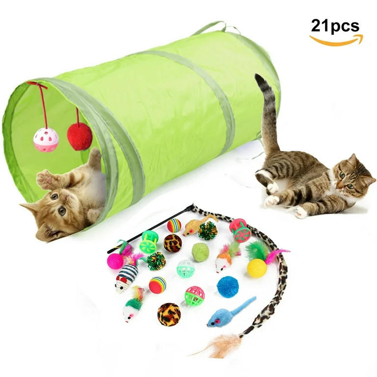 Semfri 21 pcs Cat Toys Kitten Toys Assortments Tunnel Interactive Cat Teaser Fluffy Mouse Crinkle... | Walmart (US)