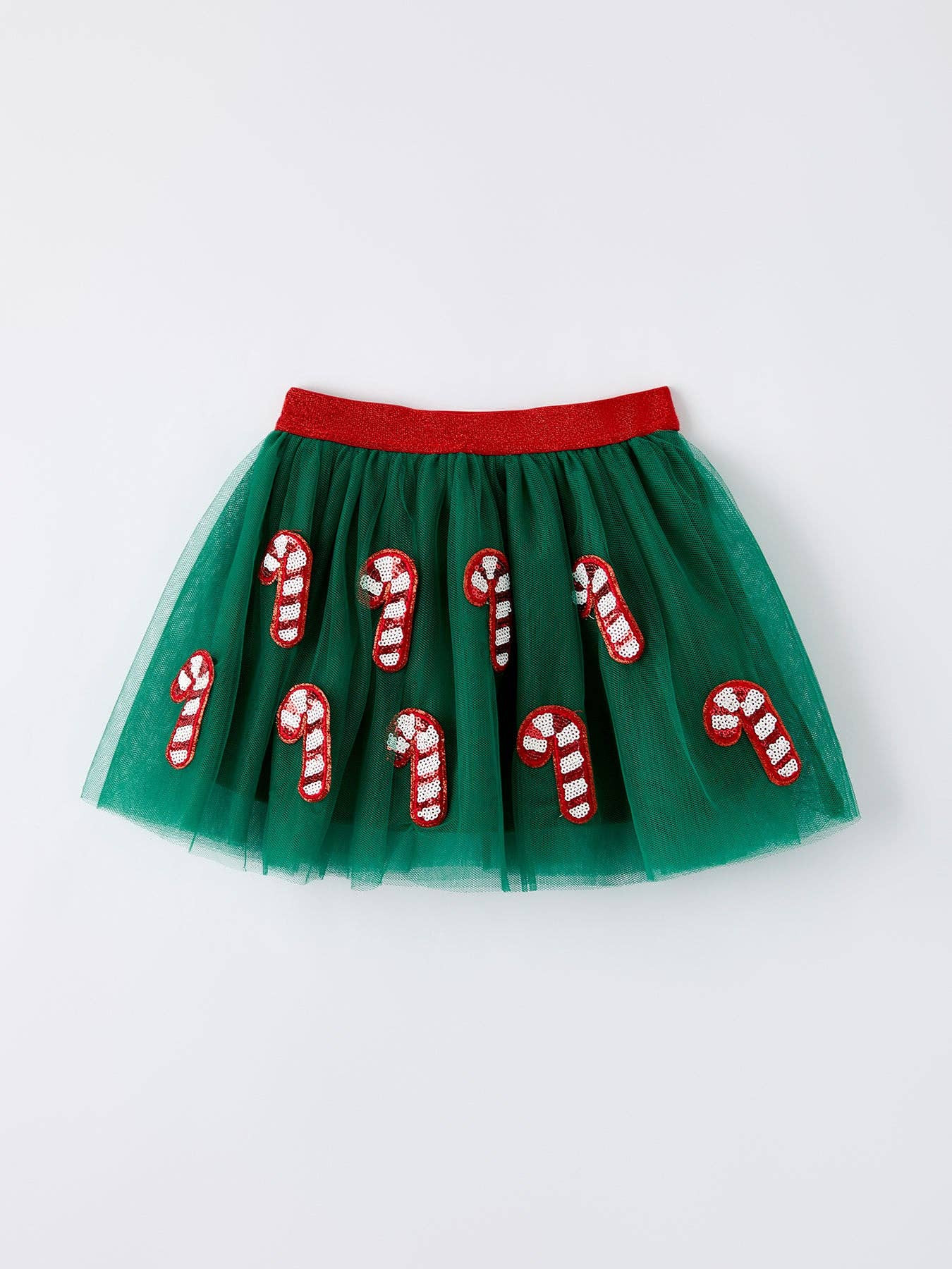 Christmas Candy Cane Sequin Applique Green Tulle Skirt | Persnickety