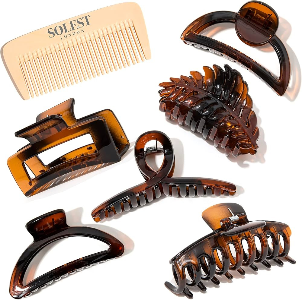 Brown Hair Claw Clips Set - 6 Unique Pairs of Trendy Mixed Design Brown Hair Claw Clips -Hair Cli... | Amazon (UK)