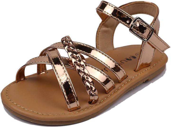 MUYGUAY Toddler Girls Sandals Open-Toe Leather Girls Flats Sandals with Cross Strap Casual Summer... | Amazon (US)